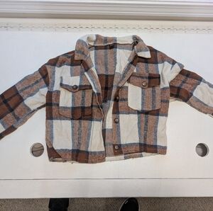 SHEIN Kids Plaid Jacket - Brown and Blue